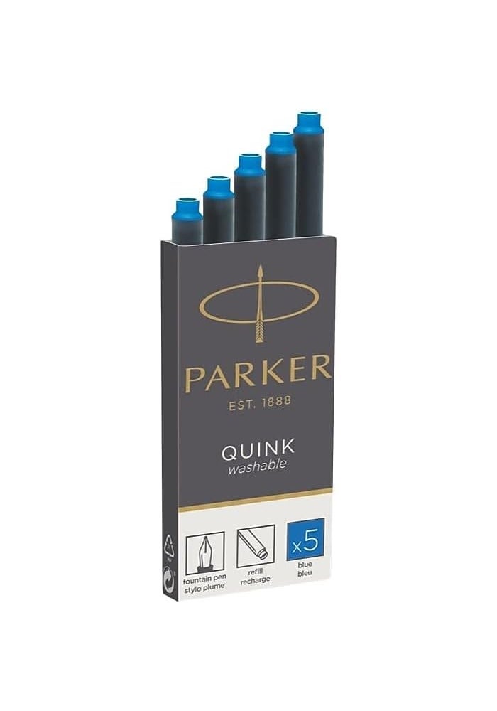 Parker Quink Long Fountain Pen Ink Refill Cartridges, Blue - 5 Count - Image 2